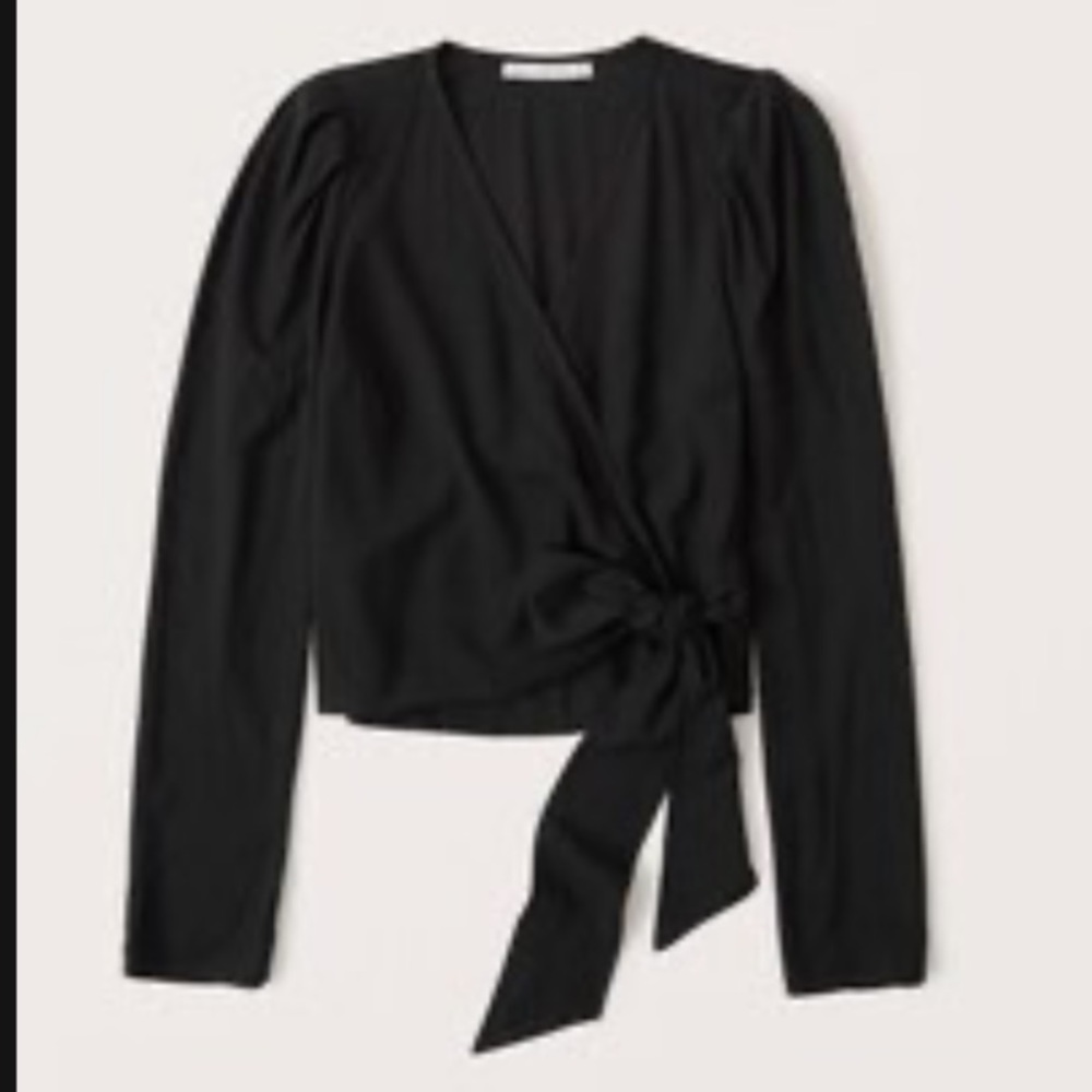 Abercrombie Wrap-Front Puff Sleeve Blouse Black